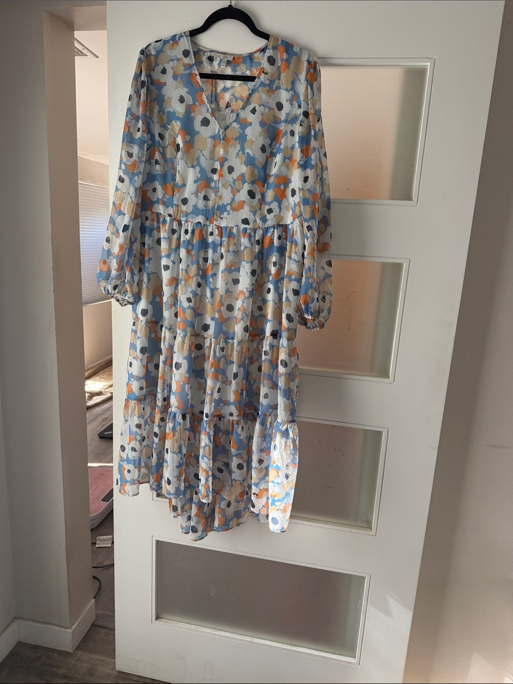 Joie Blue & Cream Floral Tiered Midi Dress
